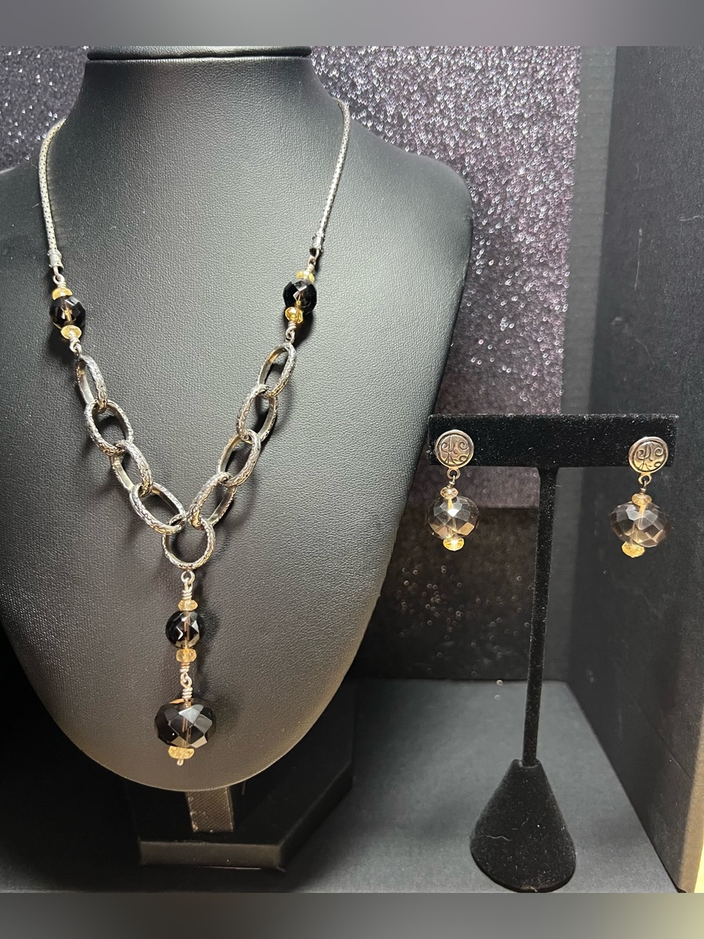 Ret. Silpada N1454 Sterling Silver Smoky Quartz & Citrine Necklace & Earrings